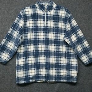 Women's Liz Claiborne Blue Plaid Fleece Long Sleeve Pullover Size L 1/4 Zip